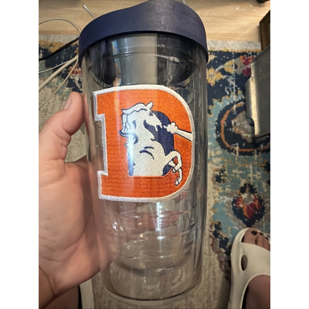 Tervis Denver Broncos Tumbler 16 oz w/ Orange Travel Lid NFL Patch Retro Logo!